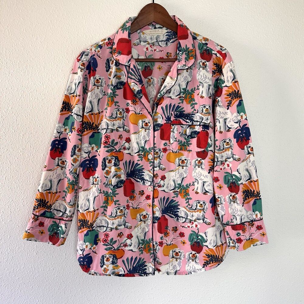 Print Fresh Good Dog Long Sleeve Pajama Sleep TOP ONLY Pink Vintage Rose M